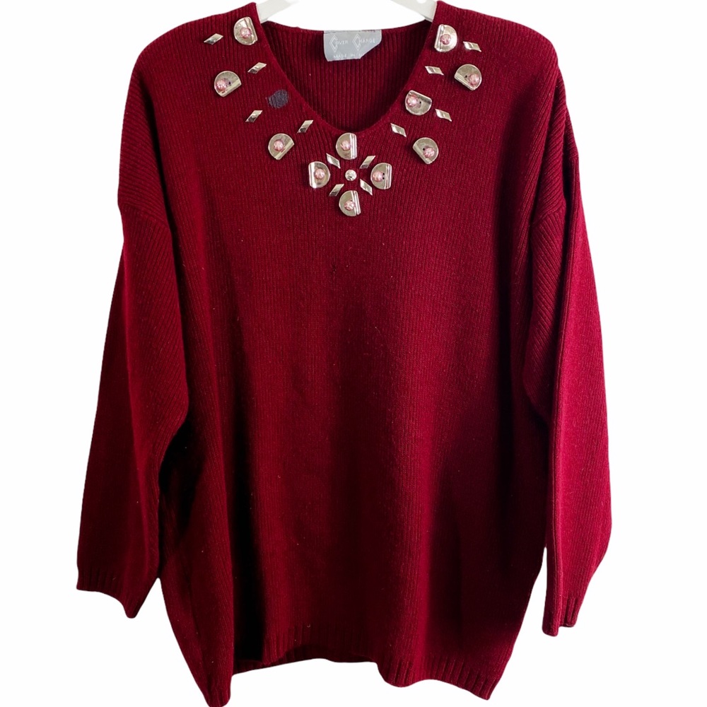 Cover Charge Vintage Women Burgundy V Neck Sweater